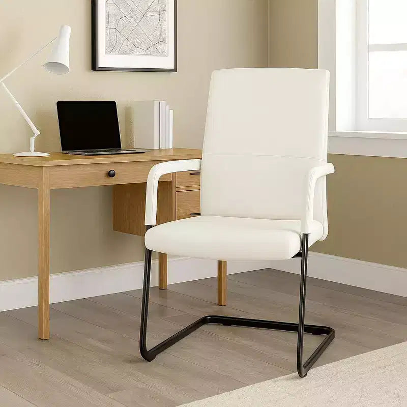 Modern Black Faux Leather Office Chair Sturdy Sled Base Ergonomic Desk Guest Seating