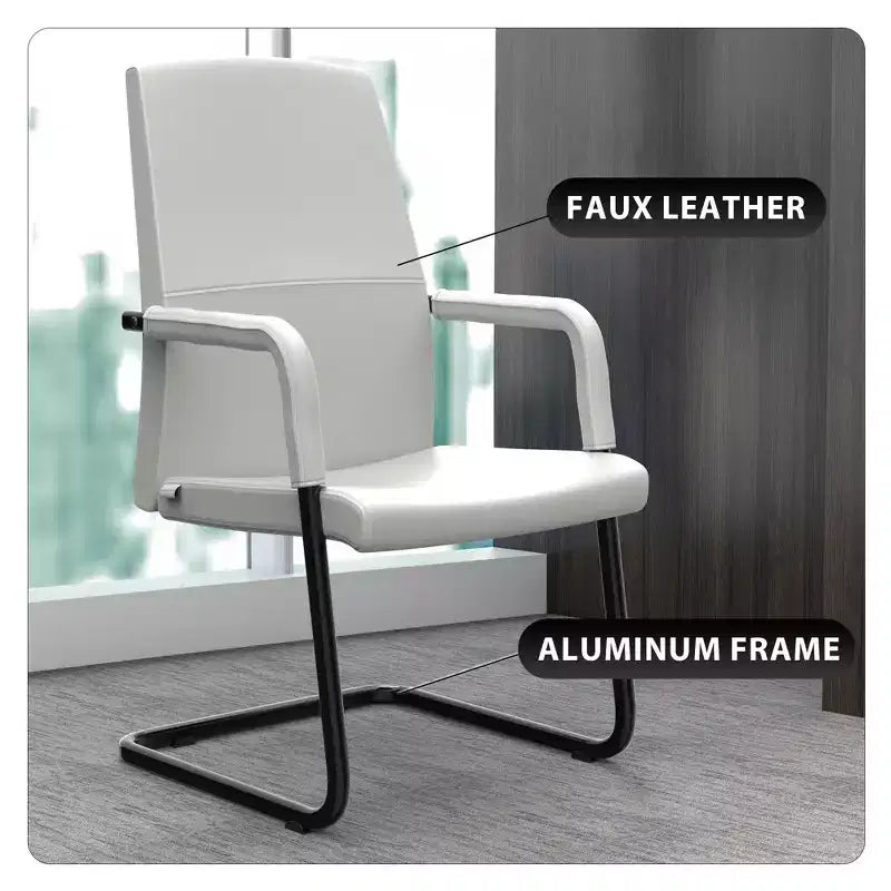 Modern Black Faux Leather Office Chair Sturdy Sled Base Ergonomic Desk Guest Seating