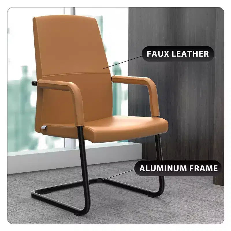 Modern Black Faux Leather Office Chair Sturdy Sled Base Ergonomic Desk Guest Seating