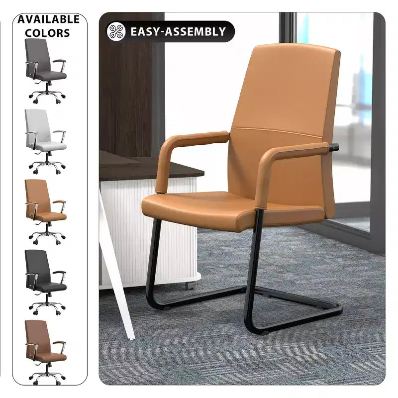 Modern Black Faux Leather Office Chair Sturdy Sled Base Ergonomic Desk Guest Seating