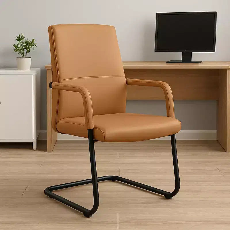 Modern Black Faux Leather Office Chair Sturdy Sled Base Ergonomic Desk Guest Seating