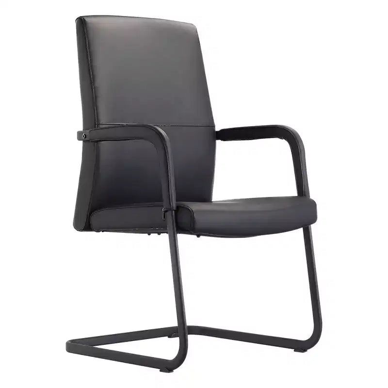 Modern Black Faux Leather Office Chair Sturdy Sled Base Ergonomic Desk Guest Seating