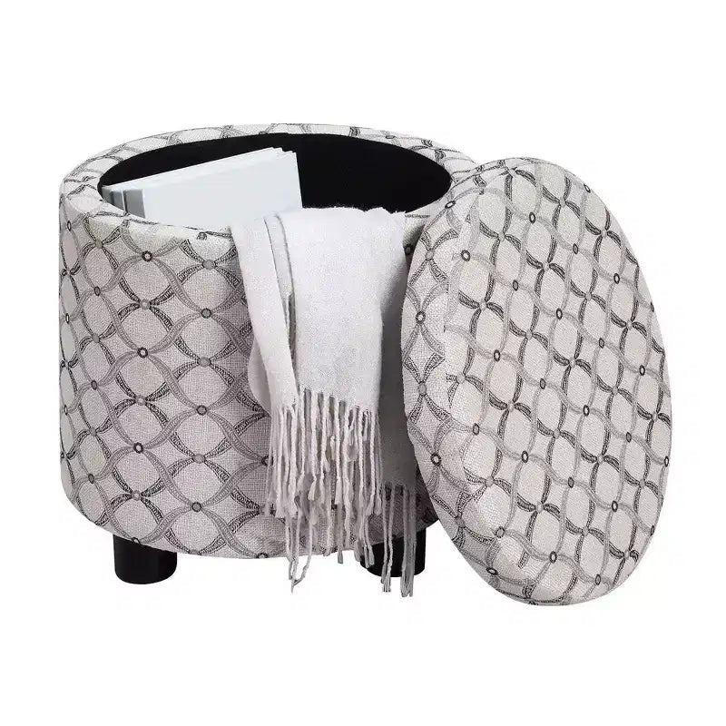 Round Accent Storage Ottoman with Reversible Tray Lid