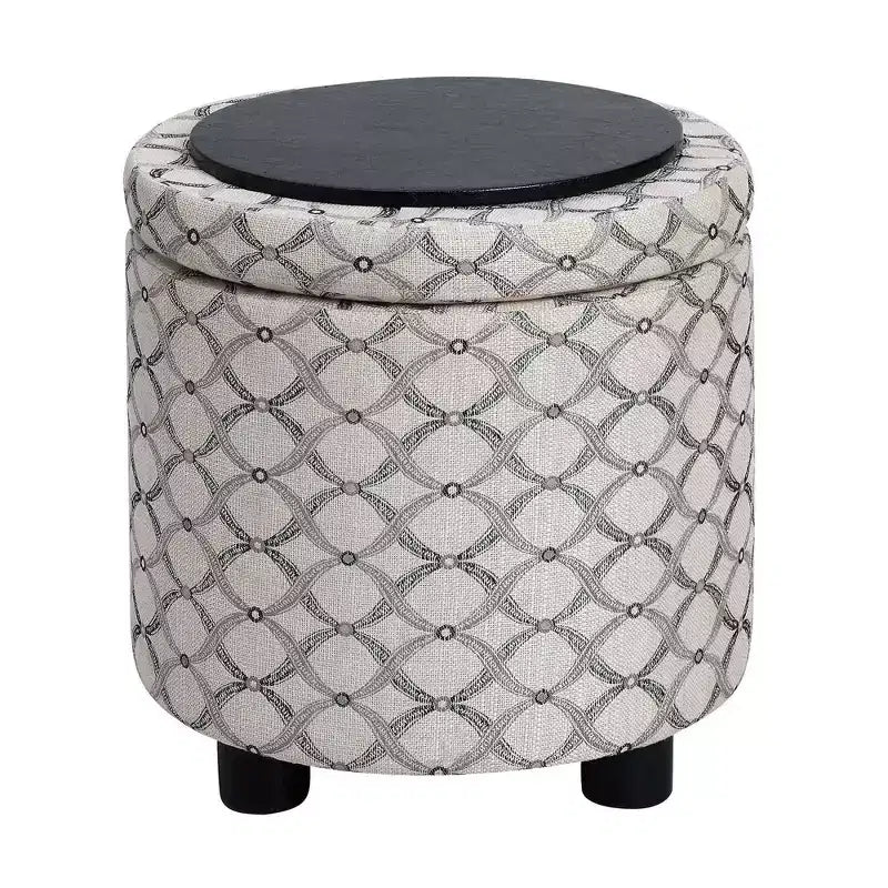 Round Accent Storage Ottoman with Reversible Tray Lid