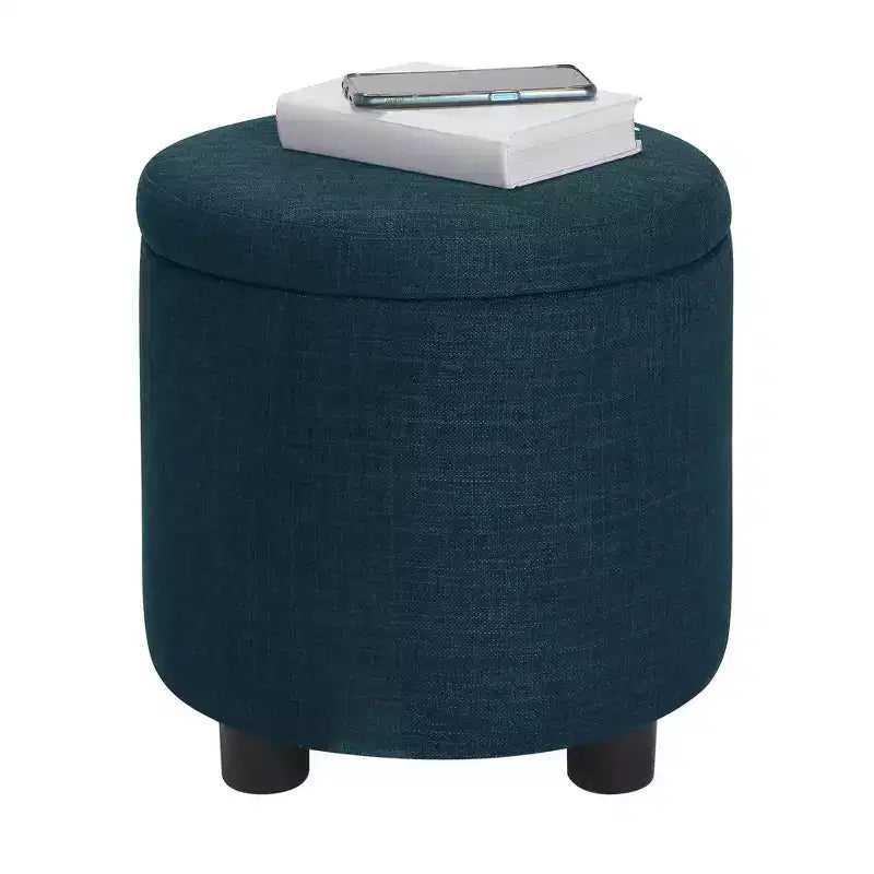 Round Accent Storage Ottoman with Reversible Tray Lid