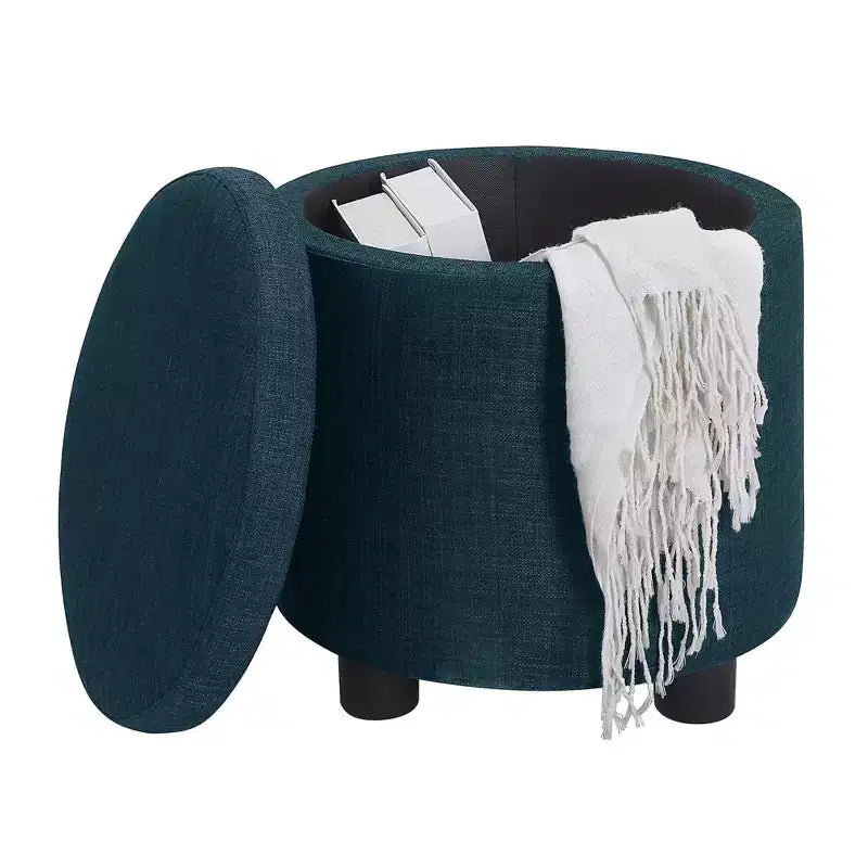 Round Accent Storage Ottoman with Reversible Tray Lid