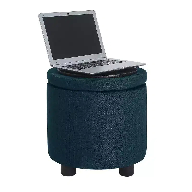 Round Accent Storage Ottoman with Reversible Tray Lid