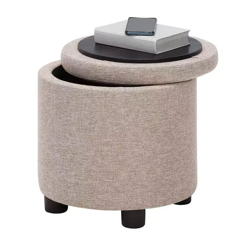 Round Accent Storage Ottoman with Reversible Tray Lid