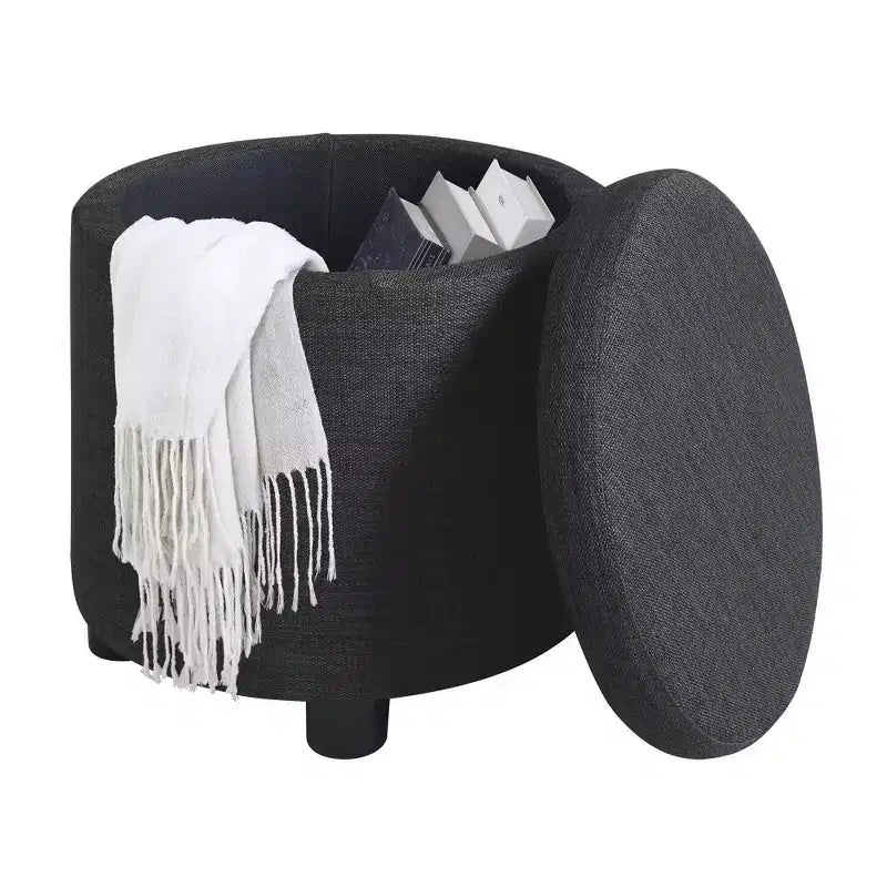 Round Accent Storage Ottoman with Reversible Tray Lid