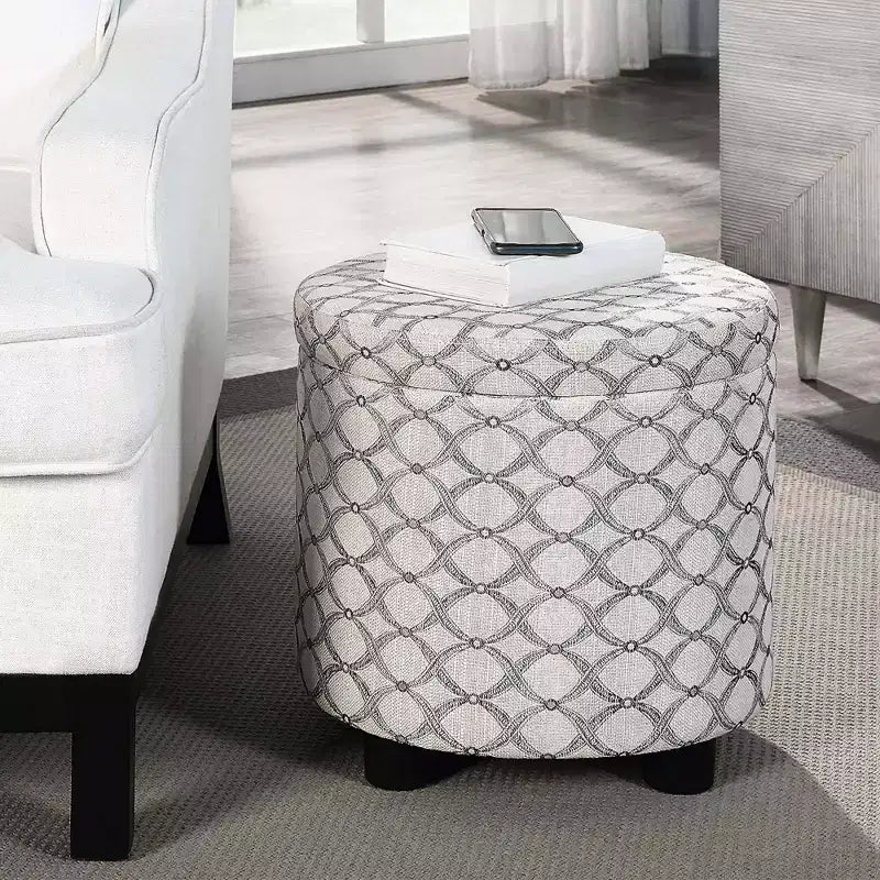 Round Accent Storage Ottoman with Reversible Tray Lid