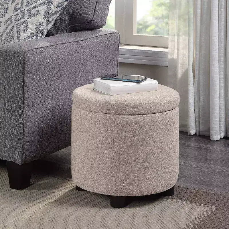 Round Accent Storage Ottoman with Reversible Tray Lid