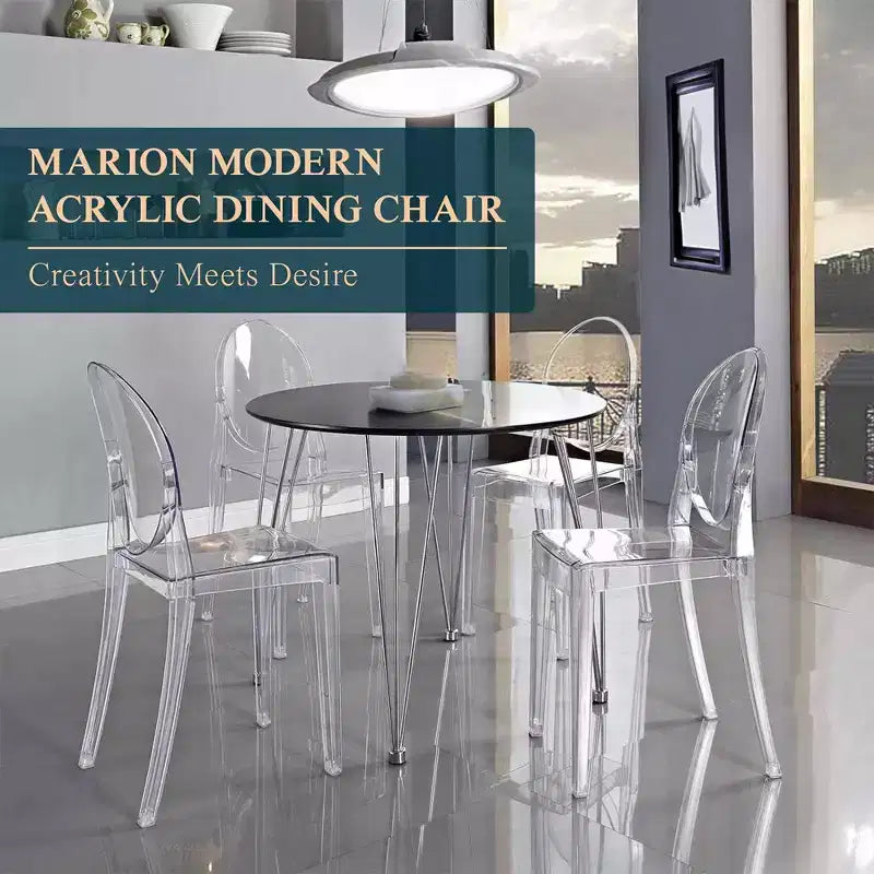 Acrylic Modern Chair, Mid-Century Ghost Chair with Molded Seat, Ideal for Dining Room, Kitchen, Office, Lounge, Cafe, or Workspace