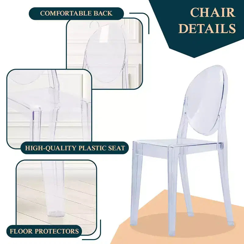Acrylic Modern Chair, Mid-Century Ghost Chair with Molded Seat, Ideal for Dining Room, Kitchen, Office, Lounge, Cafe, or Workspace