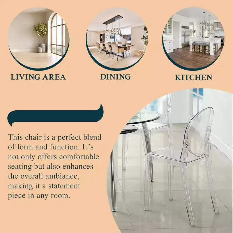 Acrylic Modern Chair, Mid-Century Ghost Chair with Molded Seat, Ideal for Dining Room, Kitchen, Office, Lounge, Cafe, or Workspace