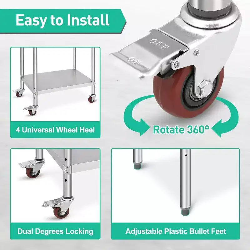 Stainless Steel Kitchen Work Prep Table Commercial Workbench Adjustable Height
