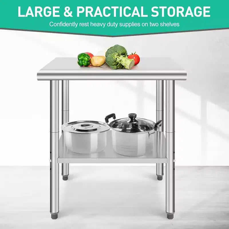 Stainless Steel Kitchen Work Prep Table Commercial Workbench Adjustable Height