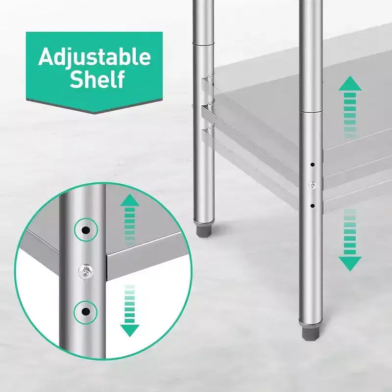 Stainless Steel Kitchen Work Prep Table Commercial Workbench Adjustable Height