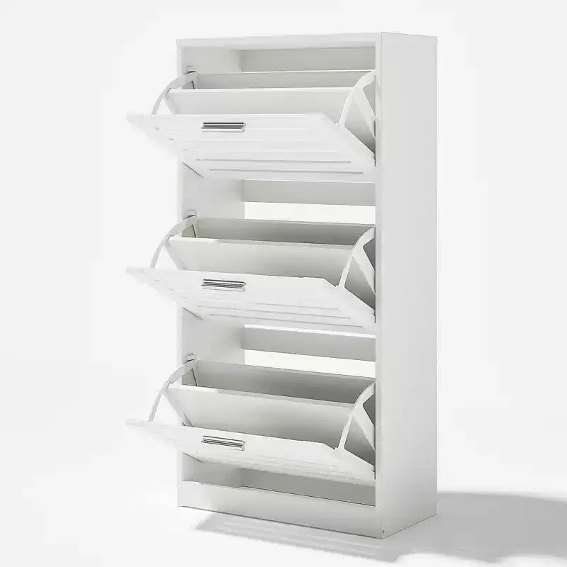 3-Shelf Shoe Cabinet Storage for Entryway with 3 Flip Drawers Slim Hidden Free Standing Organizer, White