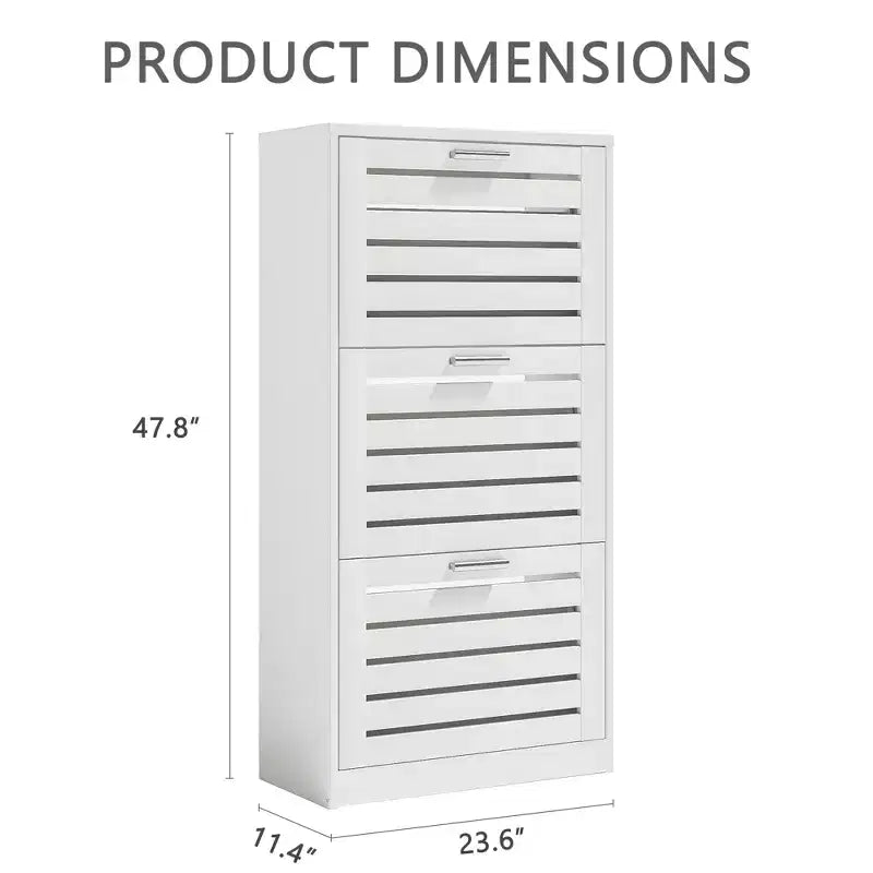 3-Shelf Shoe Cabinet Storage for Entryway with 3 Flip Drawers Slim Hidden Free Standing Organizer, White