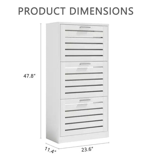 3-Shelf Shoe Cabinet Storage for Entryway with 3 Flip Drawers Slim Hidden Free Standing Organizer, White