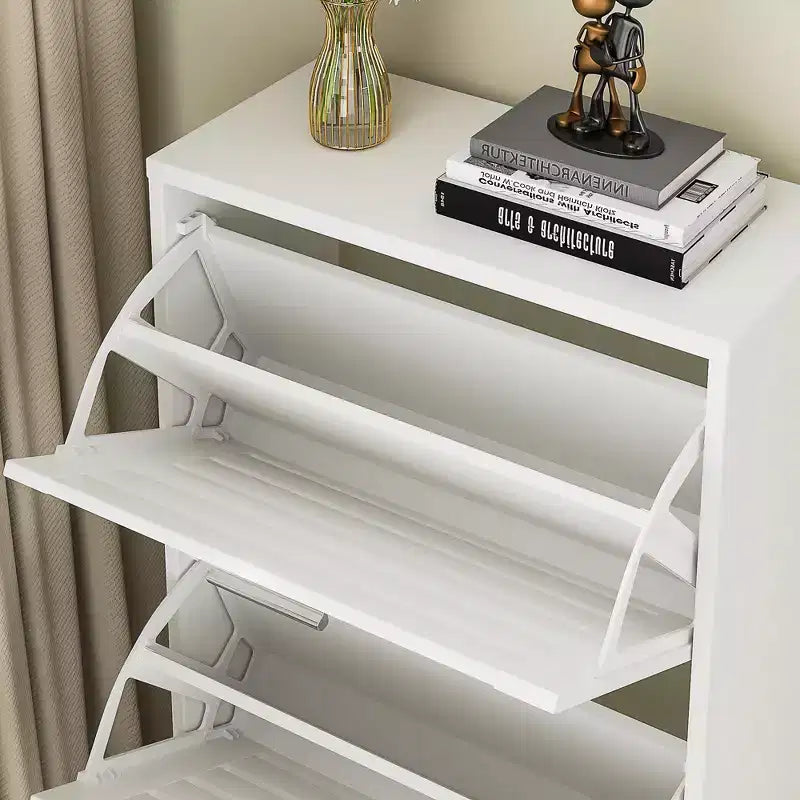 3-Shelf Shoe Cabinet Storage for Entryway with 3 Flip Drawers Slim Hidden Free Standing Organizer, White