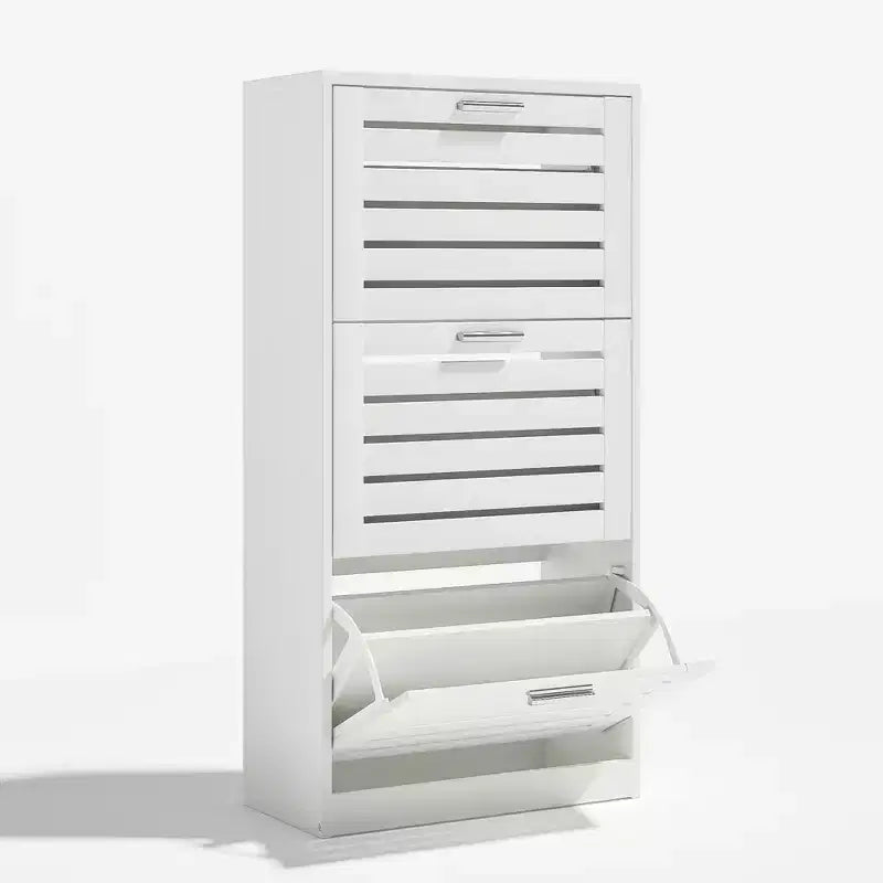 3-Shelf Shoe Cabinet Storage for Entryway with 3 Flip Drawers Slim Hidden Free Standing Organizer, White