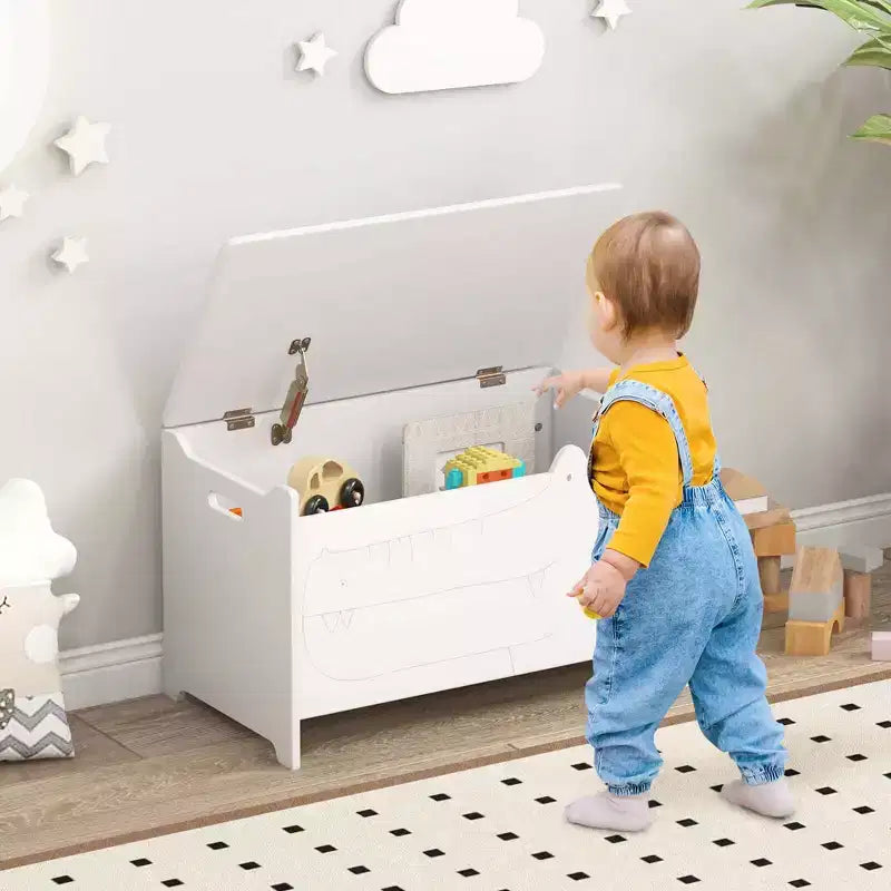Kids Toy Box withSafety Hinge Wood Storage Chest Flip-Top Storage Organizer White/Green