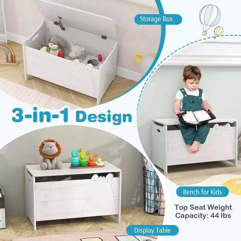 Kids Toy Box withSafety Hinge Wood Storage Chest Flip-Top Storage Organizer White/Green