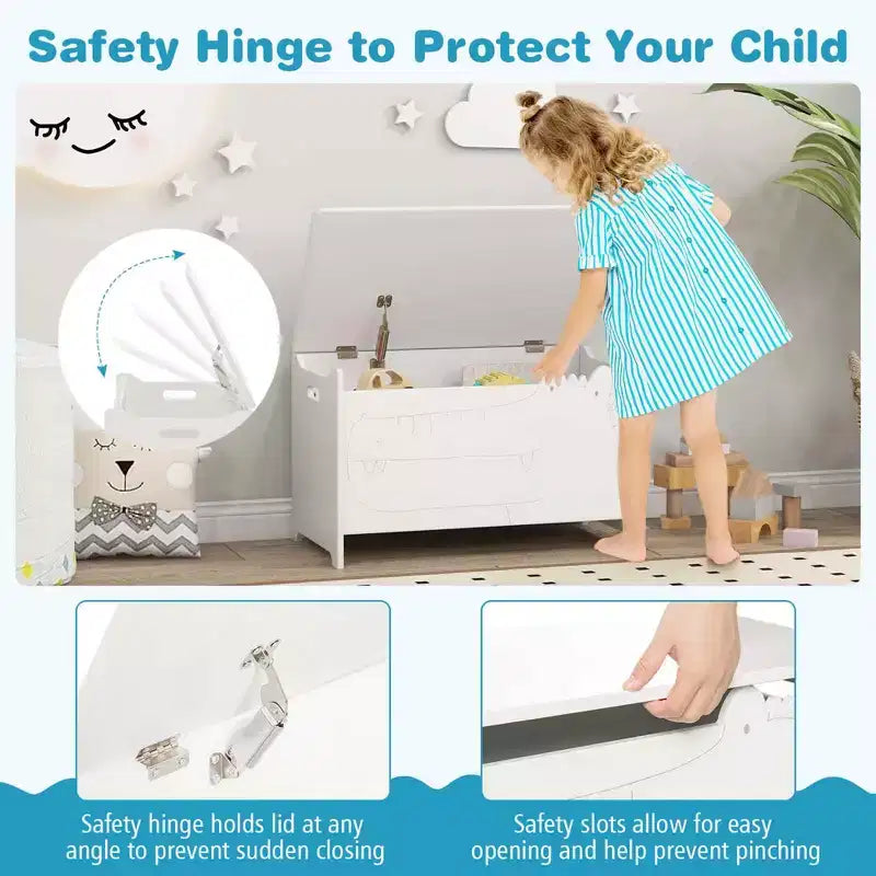Kids Toy Box withSafety Hinge Wood Storage Chest Flip-Top Storage Organizer White/Green
