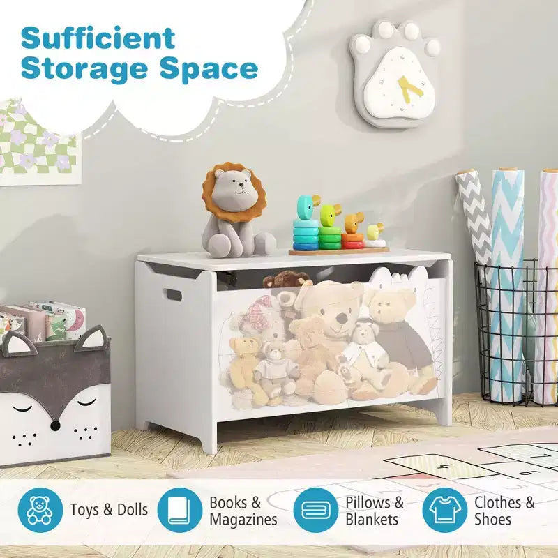 Kids Toy Box withSafety Hinge Wood Storage Chest Flip-Top Storage Organizer White/Green