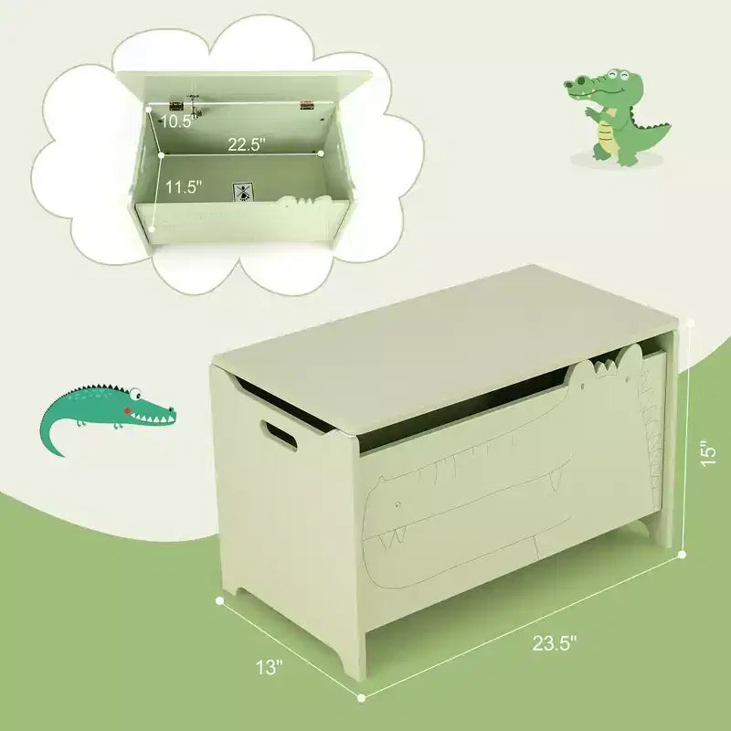 Kids Toy Box withSafety Hinge Wood Storage Chest Flip-Top Storage Organizer White/Green