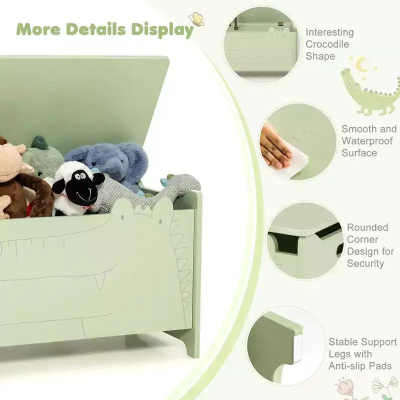 Kids Toy Box withSafety Hinge Wood Storage Chest Flip-Top Storage Organizer White/Green