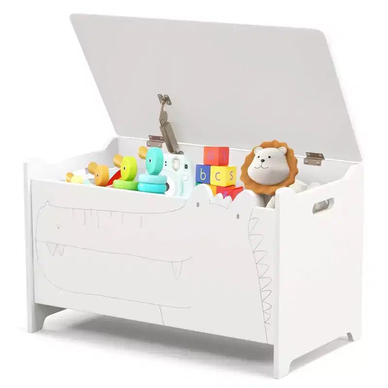 Kids Toy Box withSafety Hinge Wood Storage Chest Flip-Top Storage Organizer White/Green