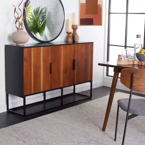 3 Door 2 Shelf Sideboard - Black/Brown