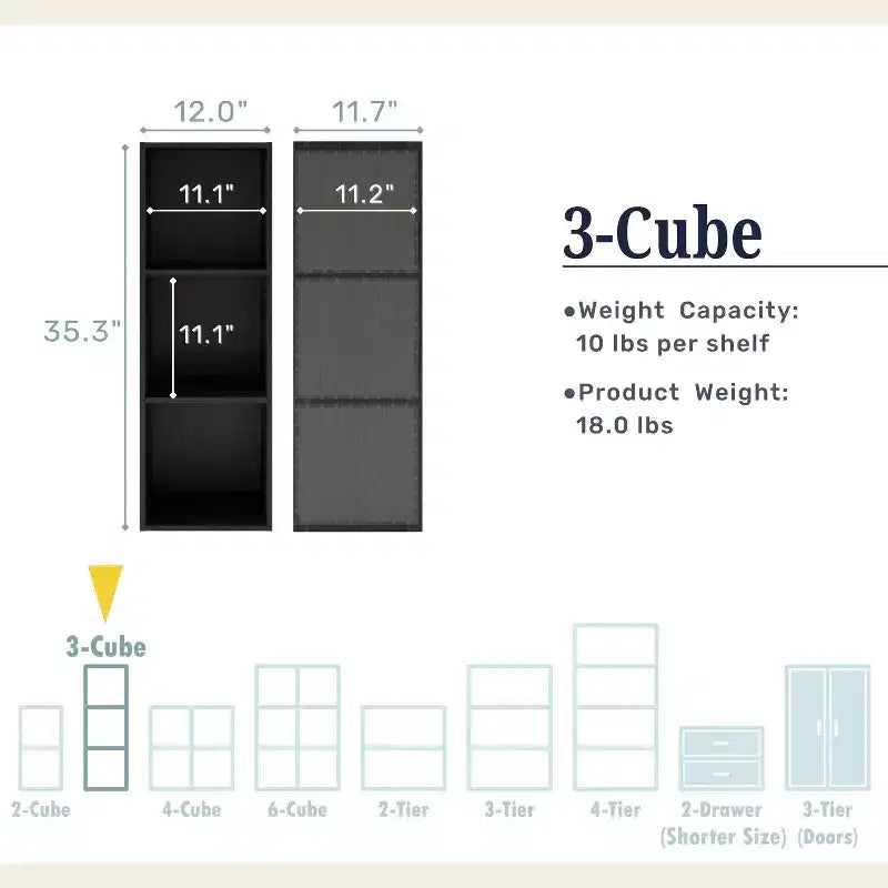 35. 3" Modern 3 Cube Stackable and Modular Bookcase